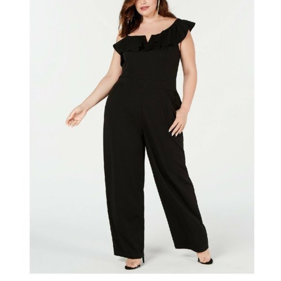 Teeze Me Trendy Plus Size Off-The-Shoulder Jumpsuit - Picture 1 of 7
